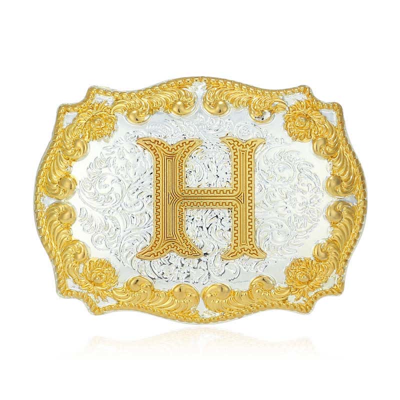 Men's DIY Golden Initial Letter Buckle Leather Belt - H - Without Belt - image 13
