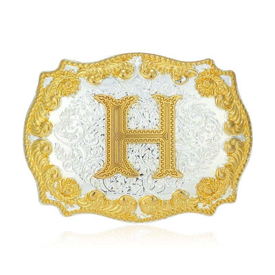 Men's DIY Golden Initial Letter Buckle Leather Belt - H - Without Belt - image 13
