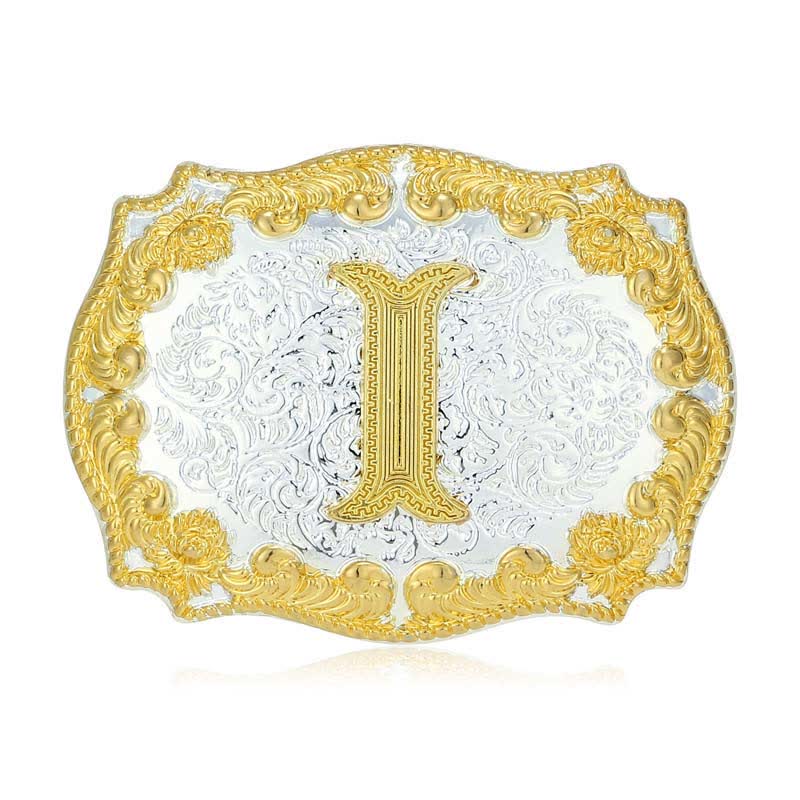 Men's DIY Golden Initial Letter Buckle Leather Belt - I - Without Belt - image 14