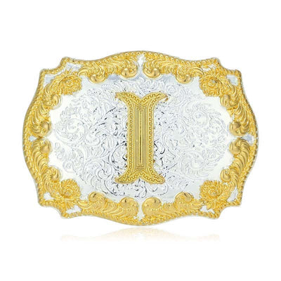 Men's DIY Golden Initial Letter Buckle Leather Belt - I - Without Belt - image 14