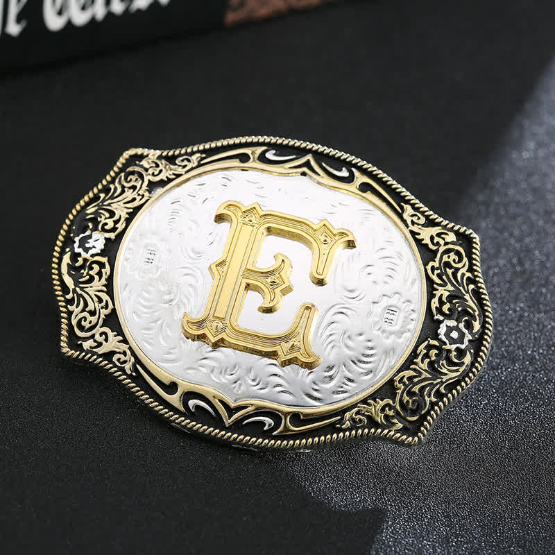 Golden Black DIY Retro Initial Letter Buckle Leather Belt - E - Without Belt - image 7