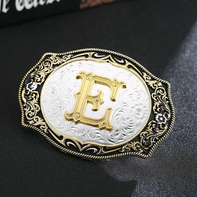Golden Black DIY Retro Initial Letter Buckle Leather Belt - E - Without Belt - image 7