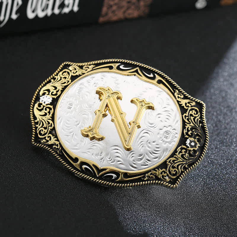 Golden Black DIY Retro Initial Letter Buckle Leather Belt - N - Without Belt - image 16