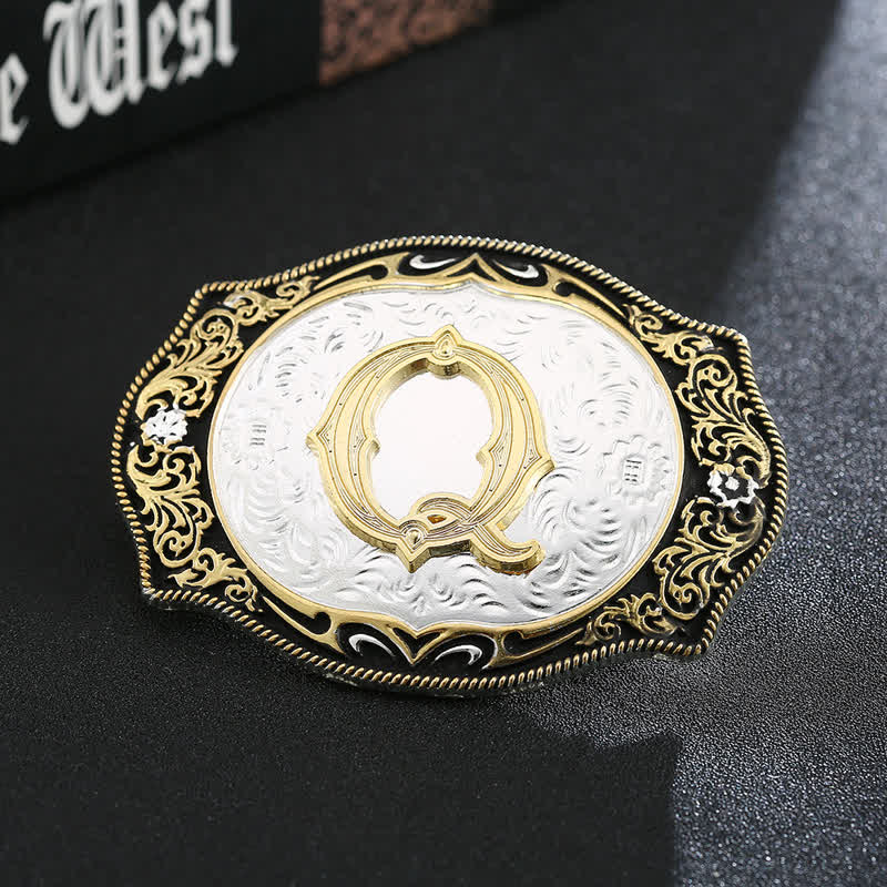 Golden Black DIY Retro Initial Letter Buckle Leather Belt - Q - Without Belt - image 19
