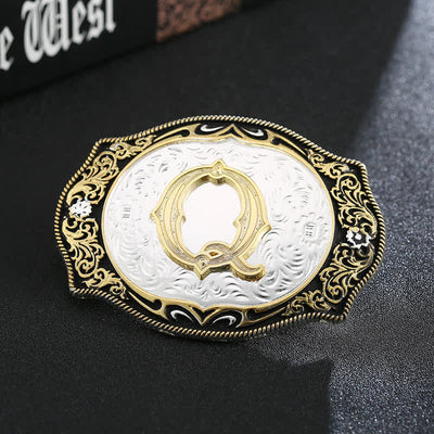 Golden Black DIY Retro Initial Letter Buckle Leather Belt - Q - Without Belt - image 19