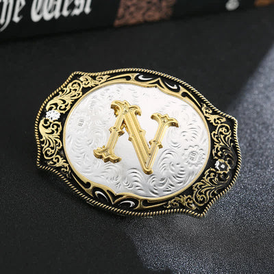 Golden Black DIY Retro Initial Letter Buckle Leather Belt - N - Without Belt - image 16