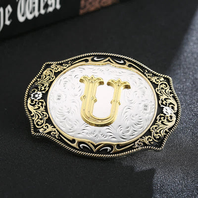 Golden Black DIY Retro Initial Letter Buckle Leather Belt - U - Without Belt - image 23