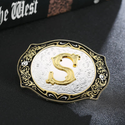 Golden Black DIY Retro Initial Letter Buckle Leather Belt - S - Without Belt - image 21
