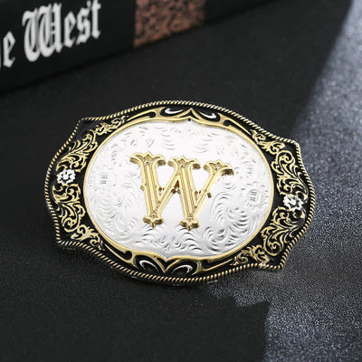 Golden Black DIY Retro Initial Letter Buckle Leather Belt - W - Without Belt - image 25