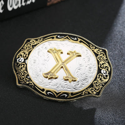 Golden Black DIY Retro Initial Letter Buckle Leather Belt - X - Without Belt - image 26
