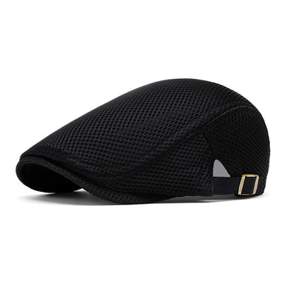 Solid Color Summer Mesh Flat Top Beret Hat - Black - Adjustable (22"-23 5/8") - image 2