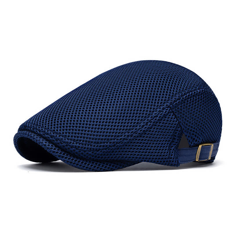 Solid Color Summer Mesh Flat Top Beret Hat - Navy - Adjustable (22"-23 5/8") - image 8