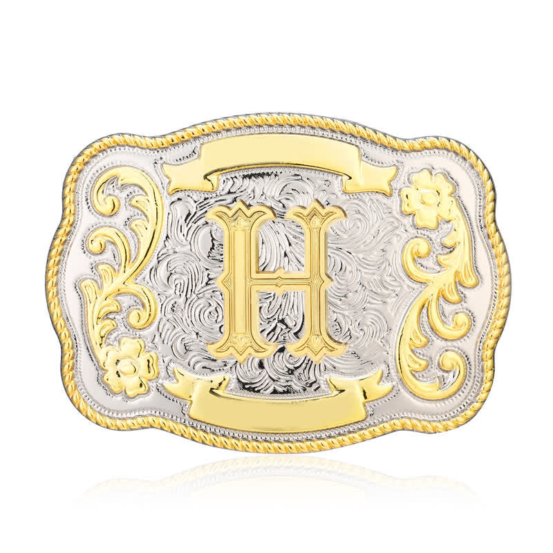Golden & Silver DIY Western Initial Letter Buckle Leather Belt - H - Without Belt - image 8