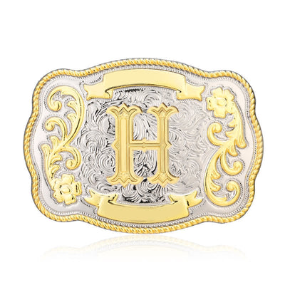 Golden & Silver DIY Western Initial Letter Buckle Leather Belt - H - Without Belt - image 8