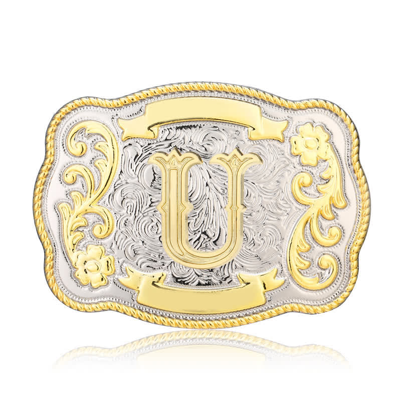 Golden & Silver DIY Western Initial Letter Buckle Leather Belt - U - Without Belt - image 20
