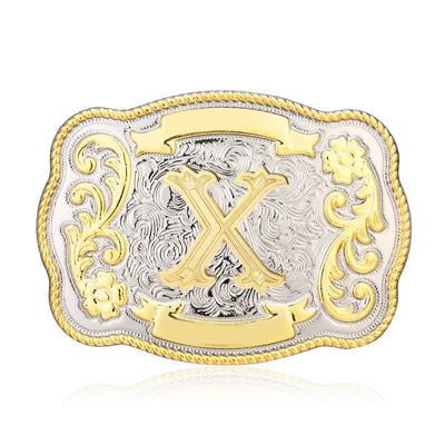 Golden & Silver DIY Western Initial Letter Buckle Leather Belt - X - Without Belt - image 23