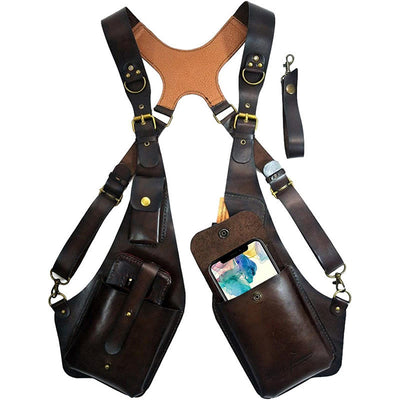 Retro Men's Leather Strap Phone Bag Underarm Button Shoulder Bag - image 1