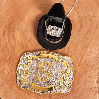 Initial Letter DIY Western Belt Buckle Silver Necklace Bundle Set - Bundle - Without Belt - Not Include Belt - image 2