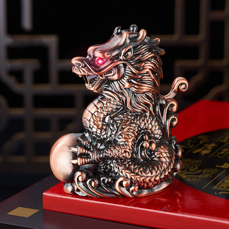 Embossed Golden Dragon Windproof Butane Lighter - Red Bronze - image 3