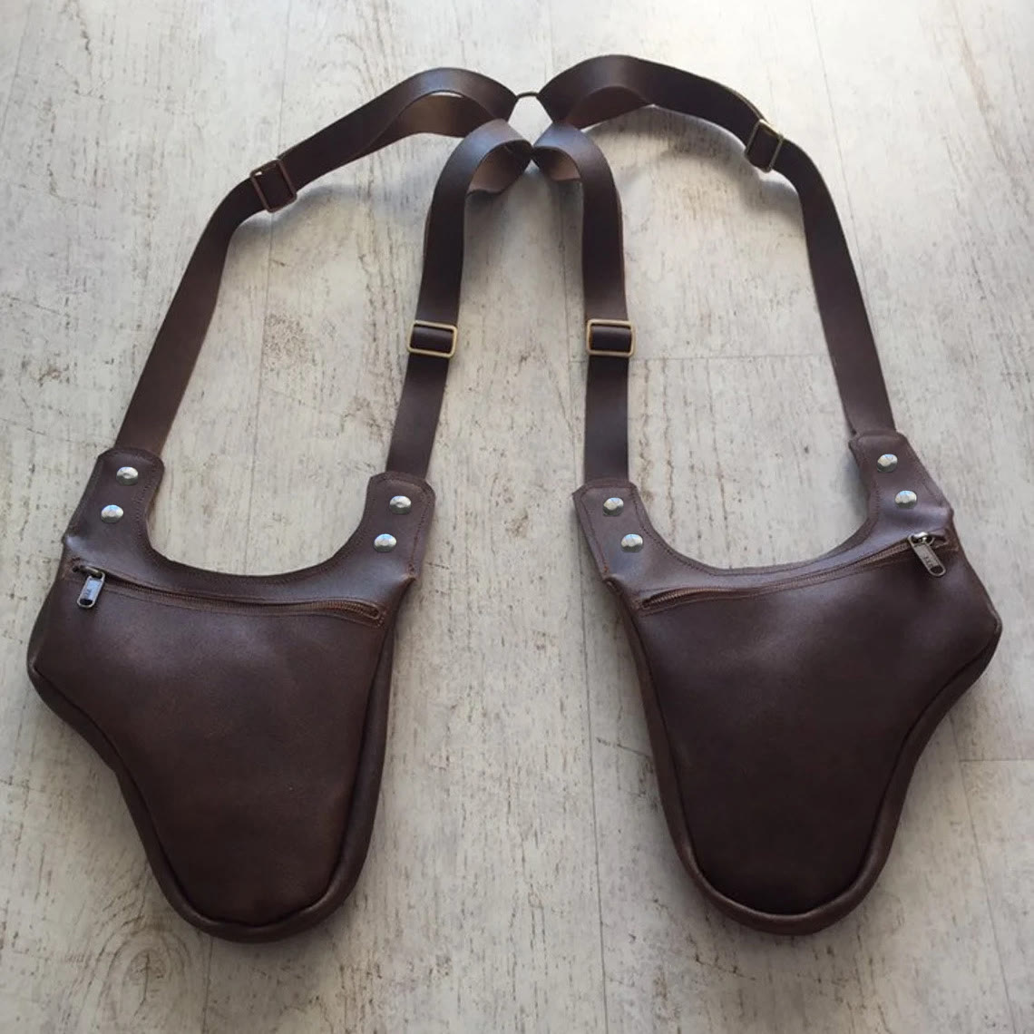 Retro Men's Adjustable Strap Underarm Zipper Shoulder Bag - Coffee - image 4