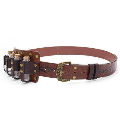 Halloween Cosplay Prop Viking Belt With Four Alchemy Bottles - Brown - image 1