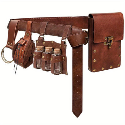 Halloween Cosplay Magic Bottle Waist Bag Wallet Belt Set - 5 Pcs - Brown - image 1