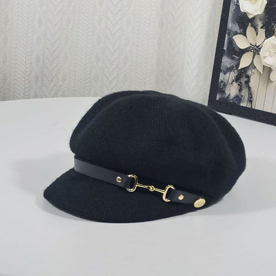 Retro British Style Women's Beret Knitted Hat - Black - L (22"-23 1/4") - image 3