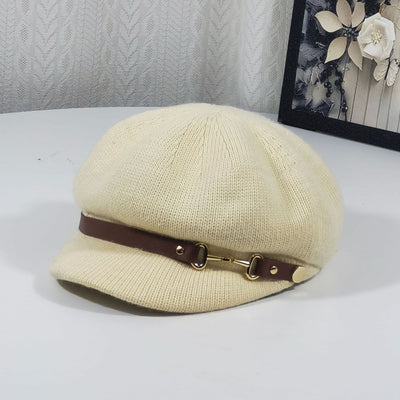 Retro British Style Women's Beret Knitted Hat - Beige - L (22"-23 1/4") - image 2