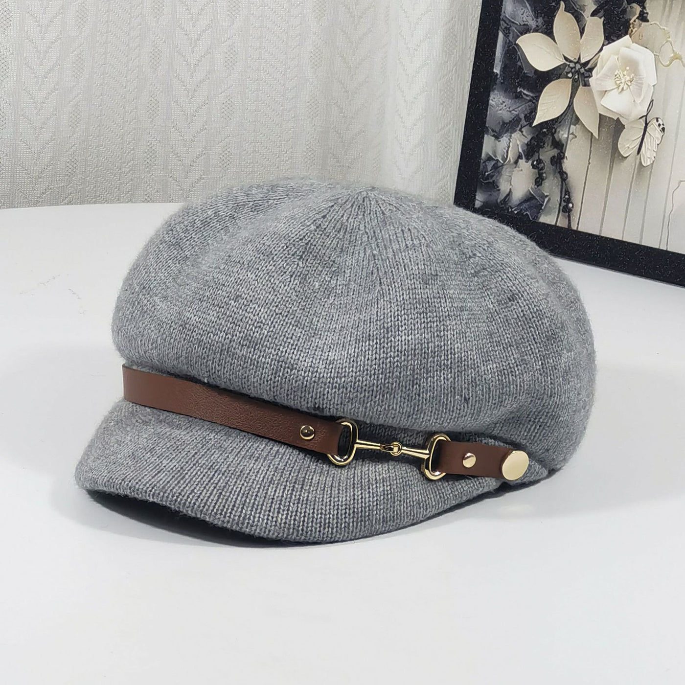 Retro British Style Women's Beret Knitted Hat - Light Gray - L (22"-23 1/4") - image 4