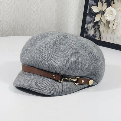 Retro British Style Women's Beret Knitted Hat - Light Gray - L (22"-23 1/4") - image 4