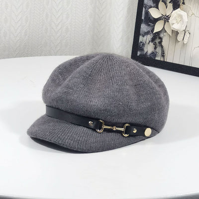 Retro British Style Women's Beret Knitted Hat - Dark Grey - L (22"-23 1/4") - image 5