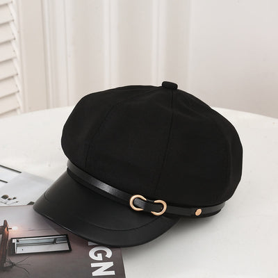 British Style Leather Brim Buckle Women's Beret - Black - M (21 5/8"-22 7/8") - image 3
