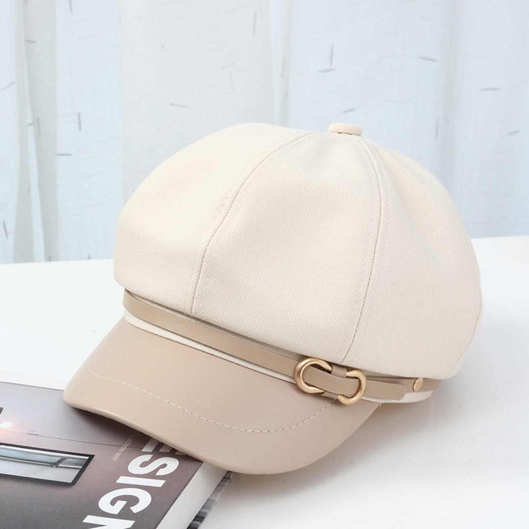 British Style Leather Brim Buckle Women's Beret - White - M (21 5/8"-22 7/8") - image 4