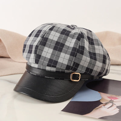 Retro Color Blocking Metal Buckle Women's Beret Hat - Black - L (22"-23 5/8") - image 0