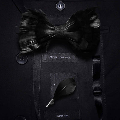 Solid Black Feather Bow Tie with Lapel Pin - Adult - image 0