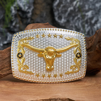 Rectangular DIY Two Tone Bull Head Large Buckle Leather Belt - Prayer - Without Belt - Not Included Belt - image 0