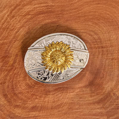 Men's DIY Gold & Silver Sunflower Hidden Folding Knife Leather Belt - image 3