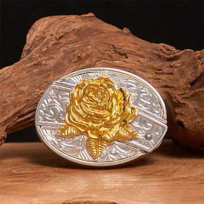 Men's DIY Gold & Silver Rose Hidden Folding Knife Leather Belt - Rose - Without Belt - Not Included Belt - image 0