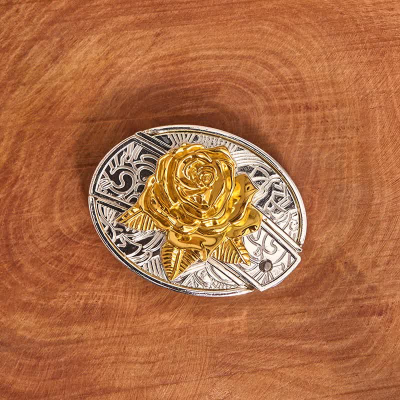 Men's DIY Gold & Silver Rose Hidden Folding Knife Leather Belt - image 3