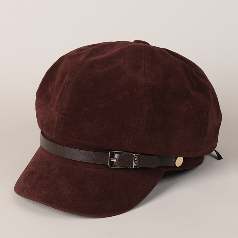 Fashion Solid-Color Winter Women's Beret Hat With Buckle - Wine - image 4