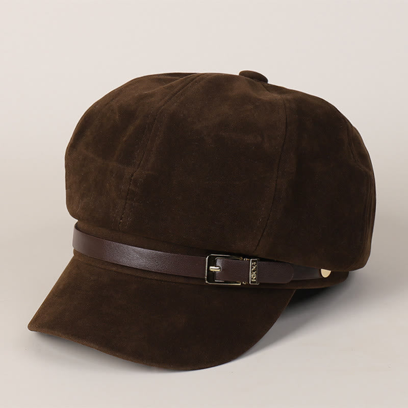 Fashion Solid-Color Winter Women's Beret Hat With Buckle - Coffee - image 5