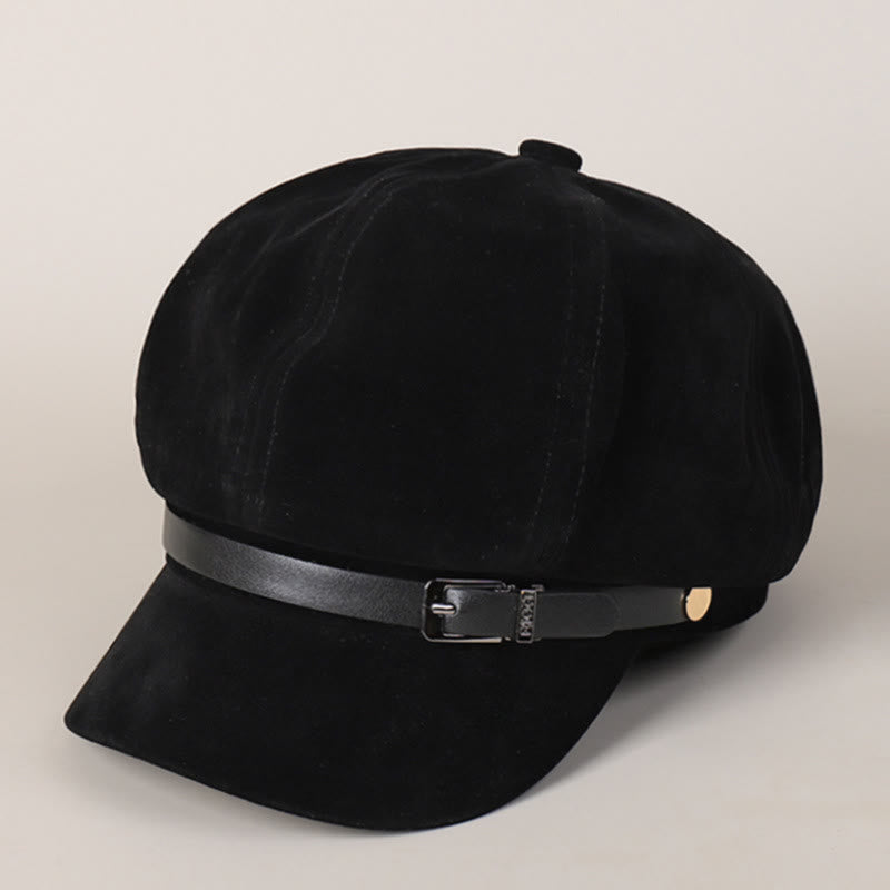 Fashion Solid-Color Winter Women's Beret Hat With Buckle - Black - image 3
