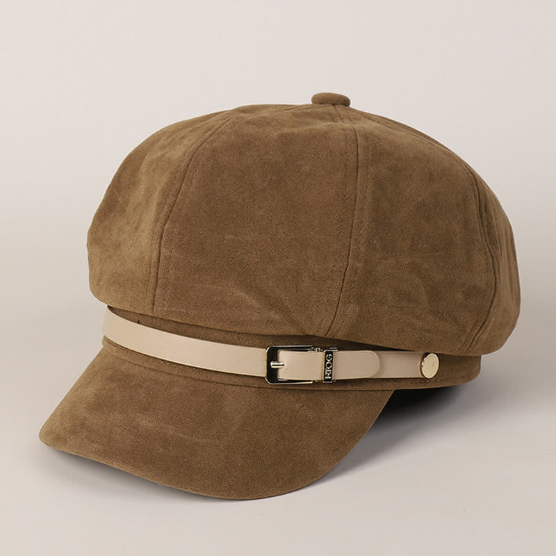 Fashion Solid-Color Winter Women's Beret Hat With Buckle - Camel - image 0