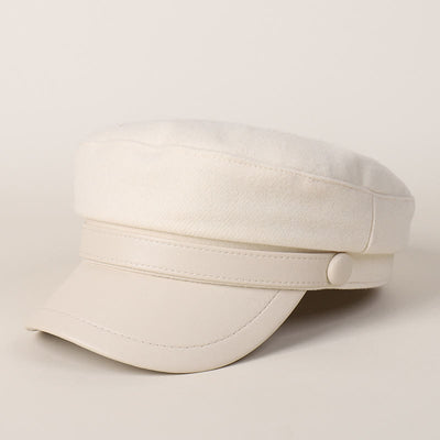 Unisex Winter Fashion PU Brim Flat Top Beret Hat - Beige - image 8