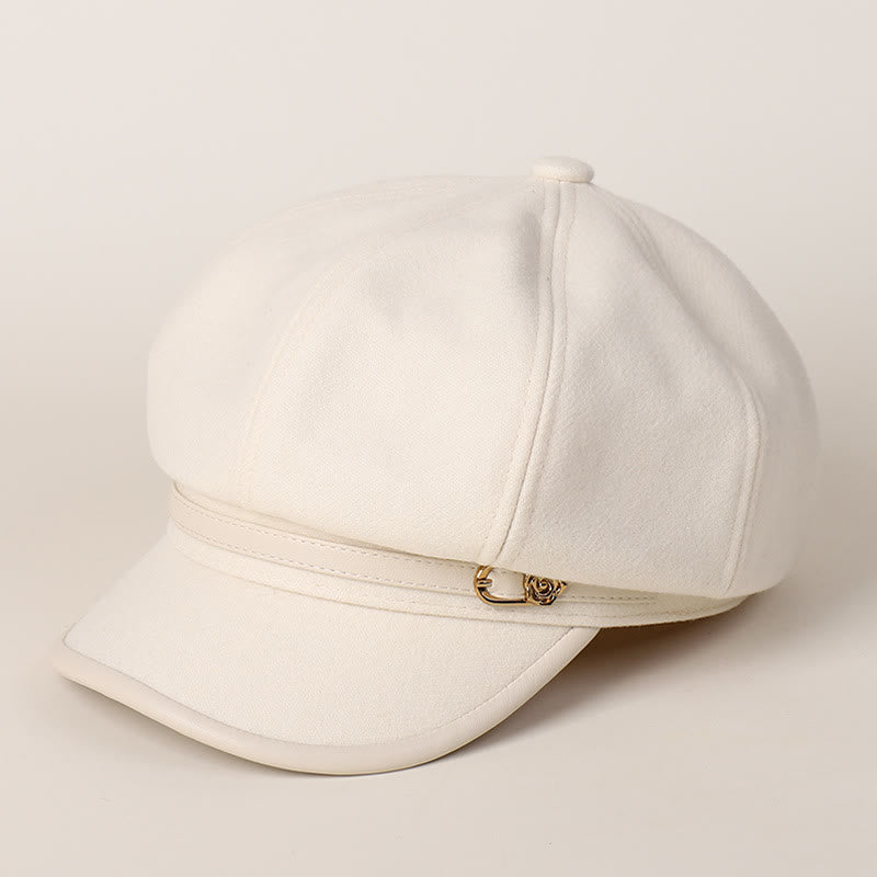 Edge Wrapped Belt Buckle Fashionable Winter Women's Beret Hat - White - image 8