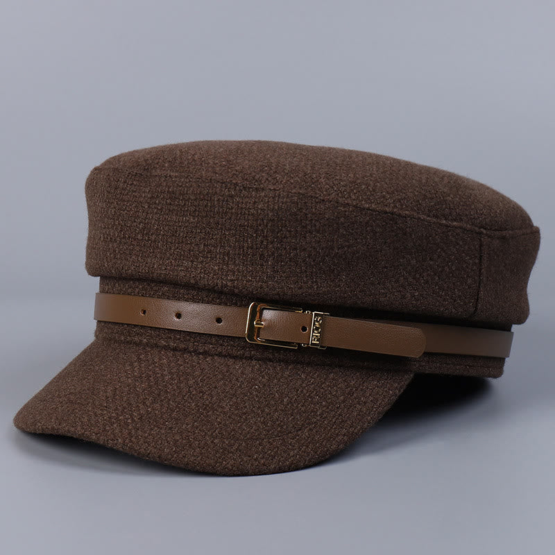 Winter Belt Metal Buckle Flat Top Women's Beret - Coffee - image 0