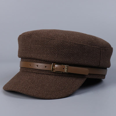 Winter Belt Metal Buckle Flat Top Women's Beret - Coffee - image 0