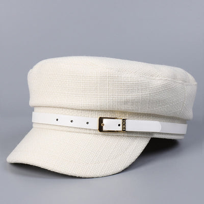 Winter Belt Metal Buckle Flat Top Women's Beret - White - image 9