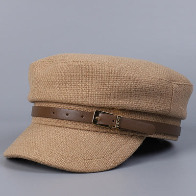 Winter Belt Metal Buckle Flat Top Women's Beret - Khaki - image 8
