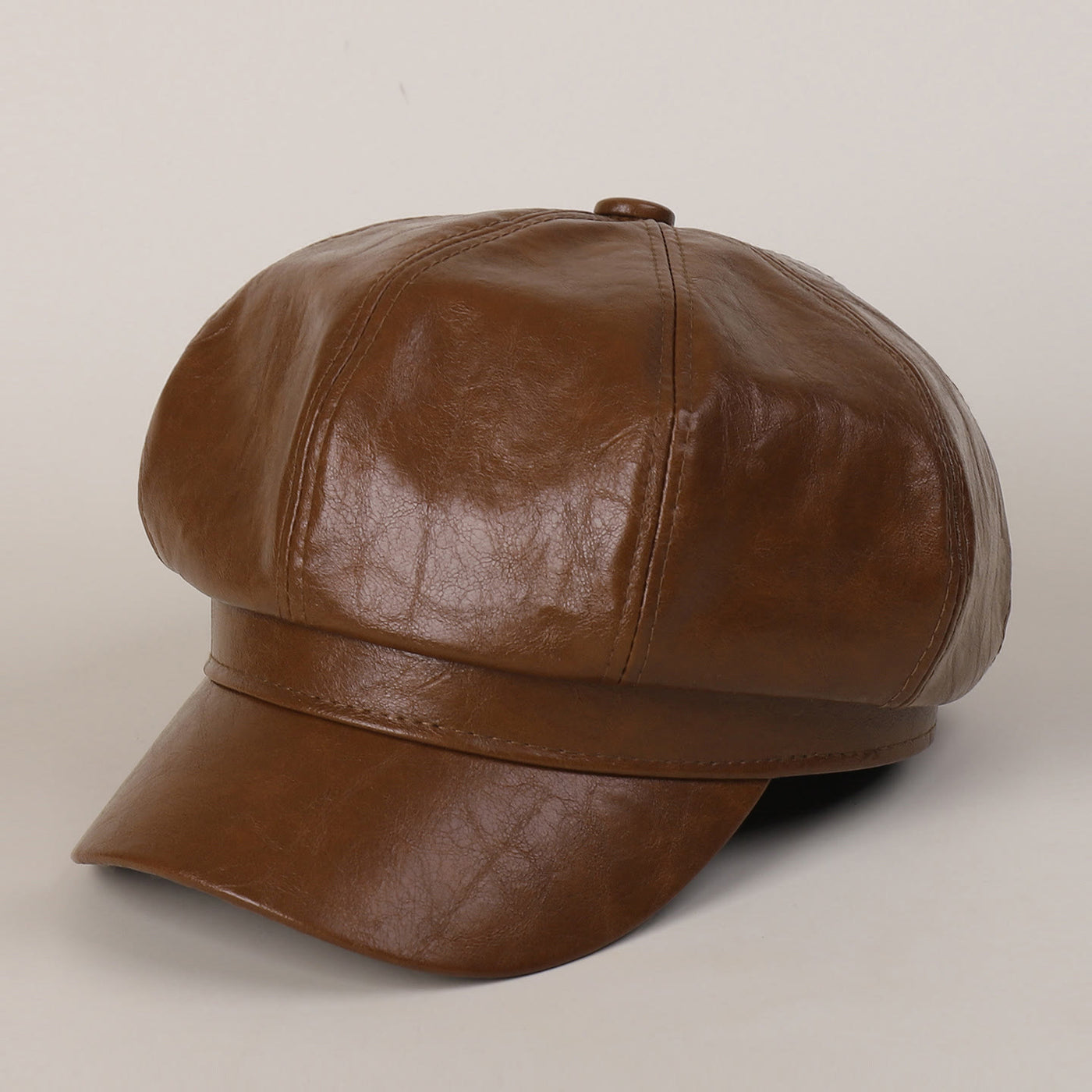 Women's Winter Retro Leather Beret Hat - Caramel - image 0